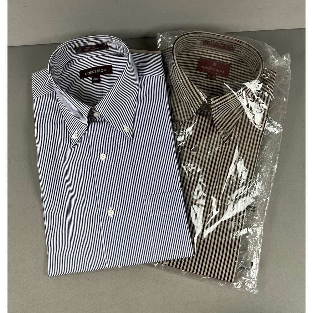 Nordstrom Dress Shirt Men's 15.5-33" Striped Button Down Collar Pocket -Lot of 2 - Picture 10 of 10